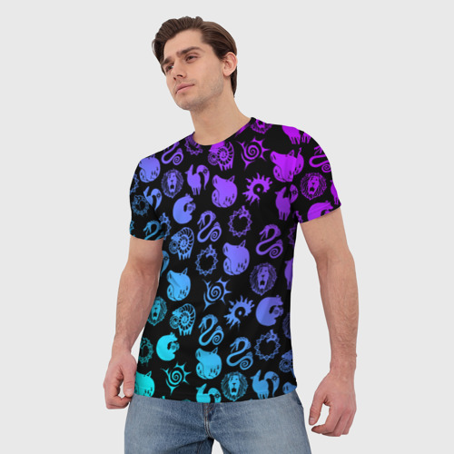 Мужская футболка 3D 7 смертных грехов неон эмблемы, цвет 3D печать - фото 3