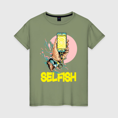 Женская футболка хлопок с принтом Рука с телефоном, вид спереди #2