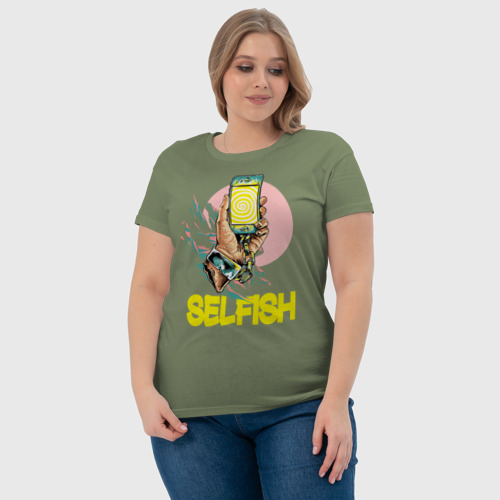 Женская футболка хлопок с принтом Рука с телефоном, фото #4