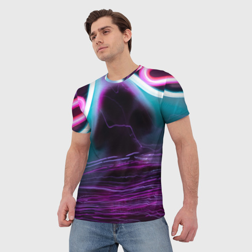 Мужская футболка 3D с принтом Face in neon style, фото на моделе #1