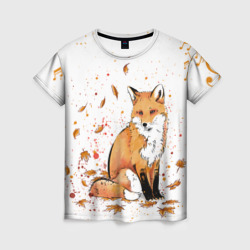 Женская футболка 3D Лиса в листьях осеннее настроение FOX IN the forest