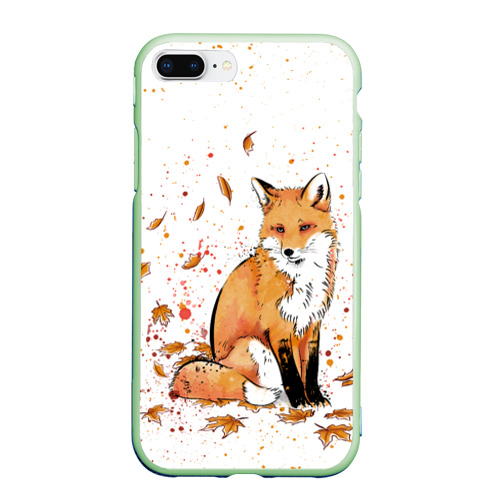 Чехол для iPhone 7Plus/8 Plus матовый Лиса в листьях осеннее настроение FOX IN the forest, цвет салатовый