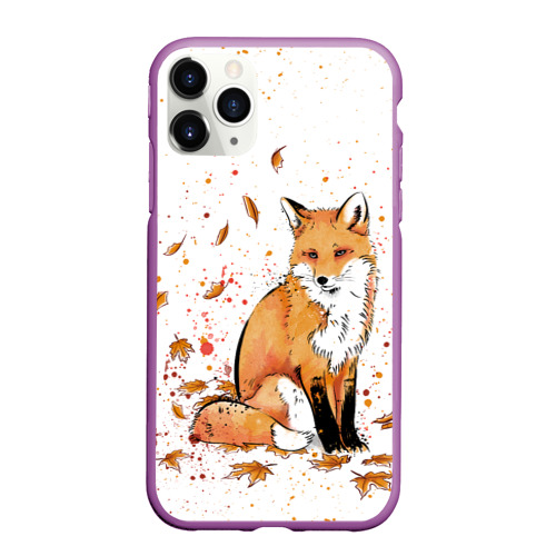 Чехол для iPhone 11 Pro Max матовый Лиса в листьях осеннее настроение FOX IN the forest, цвет фиолетовый