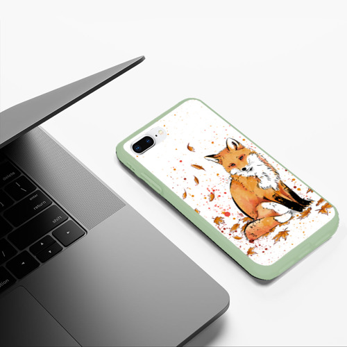 Чехол для iPhone 7Plus/8 Plus матовый Лиса в листьях осеннее настроение FOX IN the forest, цвет салатовый - фото 5
