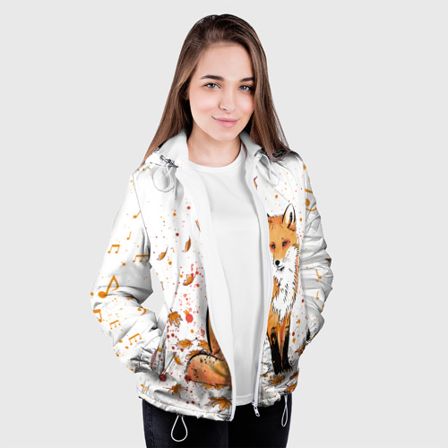Женская куртка 3D Лиса в листьях осеннее настроение FOX IN the forest, цвет белый - фото 4