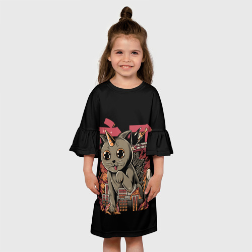 Детское платье 3D с принтом АНИМЕ КОТ-ЕДИНОРОЖЕК, вид сбоку #3