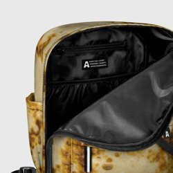 Рюкзак с принтом Жареный блин текстура для женщины, вид на модели спереди №5. Цвет основы: белый