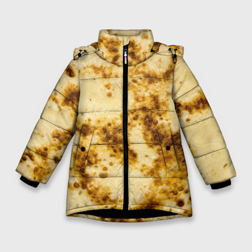 Зимняя куртка для девочек с принтом Жареный блин текстура, вид спереди №1