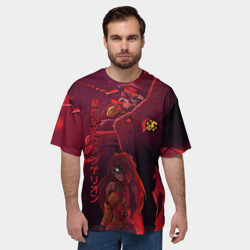 Мужская футболка oversize 3D Евангелион робот и героиня - фото 2