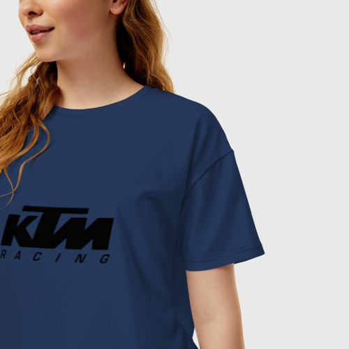 Женская футболка хлопок Oversize КТМ мотокросс KTM racing, цвет темно-синий - фото 3