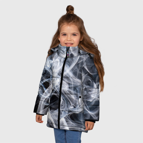 Зимняя куртка для девочек 3D с принтом Графика дыма, фото на моделе #1