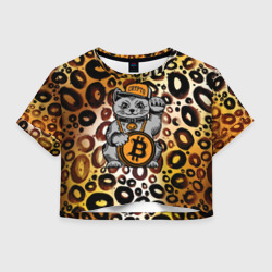 Женская футболка Crop-top 3D BitCoin кот