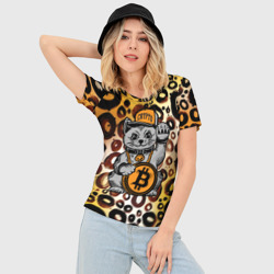 Женская футболка 3D Slim BitCoin кот - фото 2