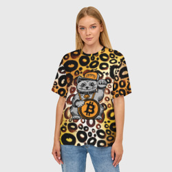 Женская футболка oversize 3D BitCoin кот - фото 2