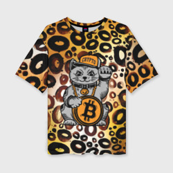 Женская футболка oversize 3D BitCoin кот