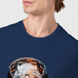 Футболка с принтом Terminator T-800 для женщины, вид на модели спереди №4. Цвет основы: темно-синий