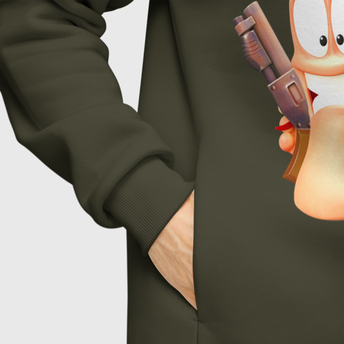 Мужское худи Oversize хлопок Worms-3D, цвет хаки - фото 8