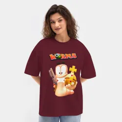 Женская футболка Oversize хлопок texturе Worms 3D game - holy hand grenade - фото 2