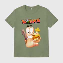 Мужская футболка хлопок Worms 3D game - holy hand grenade