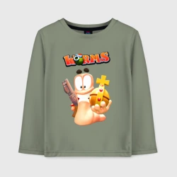 Детский лонгслив хлопок Worms 3D game - holy hand grenade