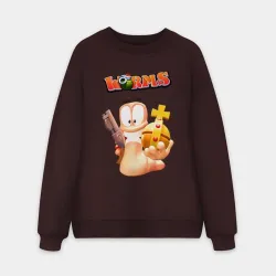 Мужской свитшот oversize без начеса хлопок Worms 3D game - holy hand grenade