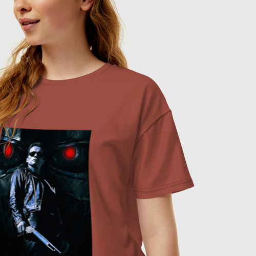 Женская футболка хлопок Oversize Terminator JD, цвет кирпичный - фото 3