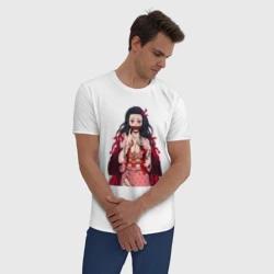 Мужская пижама с белой футболкой хлопок Незуко секси-тян из Клинка демона - фото 2