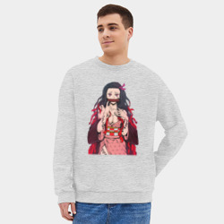Мужской свитшот oversize без начеса хлопок Незуко секси-тян из Клинка демона - фото 2
