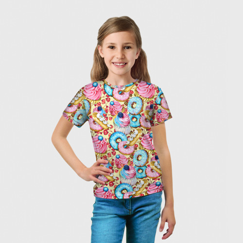 Детская футболка 3D Вкусный узор из сладостей, цвет 3D печать - фото 5