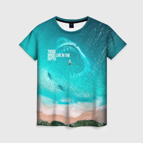 Женская футболка 3D с принтом Shark in sea, вид спереди #2