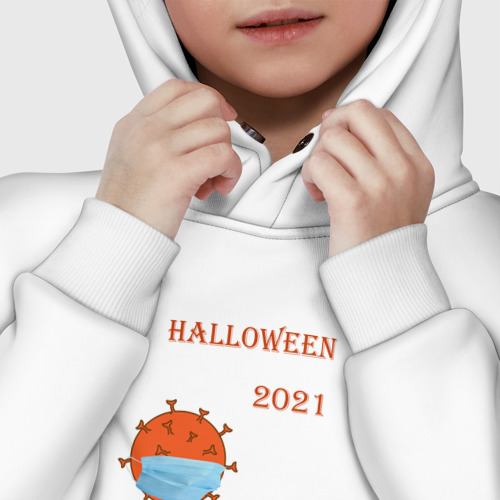 Детское худи Oversize хлопок Halloween 2021 , тыква в маске и коронавирус, цвет белый - фото 7