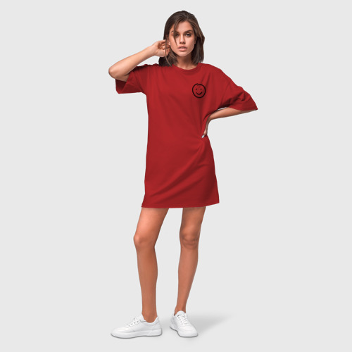 Платье-футболка хлопок Смайлик со стороны сердца, цвет красный - фото 3