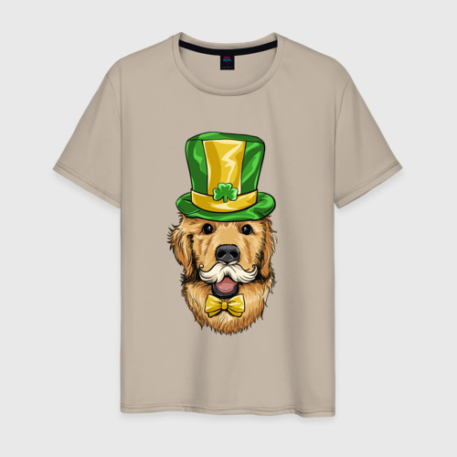 Мужская футболка хлопок Счастливый пёс, цвет миндальный