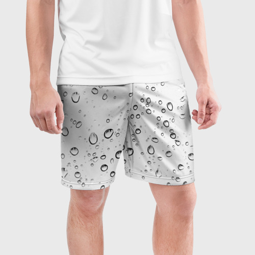Мужские шорты спортивные с принтом Утренний дождь, фото на моделе #1