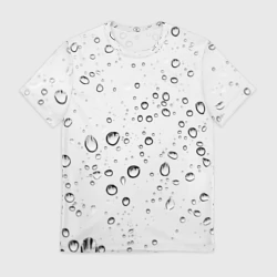 Мужская футболка 3D Крупные капли дождя на белом - летний паттерн 