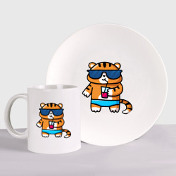 Набор: тарелка + кружка Веселый тигренок