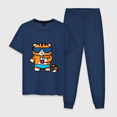 Мужская пижама хлопок Веселый тигренок, цвет темно-синий