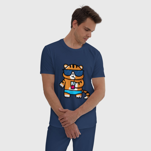 Мужская пижама хлопок Веселый тигренок, цвет темно-синий - фото 3