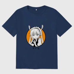 Женская футболка хлопок Oversize Дракон горничная Кобаяши ухмиляется