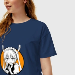 Женская футболка хлопок Oversize Дракон горничная Кобаяши ухмиляется - фото 2