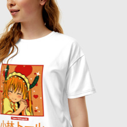 Женская футболка хлопок Oversize Тору Кобаяши улыбается горничная - фото 2