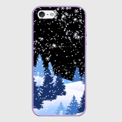 Чехол для iPhone 5/5S матовый Снежная ночь в зимнем лесу