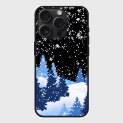 Чехол силиконовый для Apple iPhone 15 Pro Мax матовый Снежная ночь в зимнем лесу