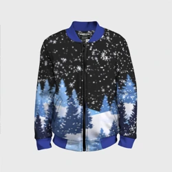 Детский бомбер 3D Снежная ночь в зимнем лесу
