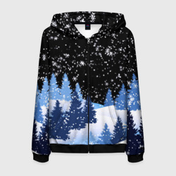 Мужская толстовка 3D на молнии Снежная ночь в зимнем лесу