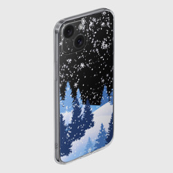 Чехол для iPhone 15 силиконовый с защитой камеры Снежная ночь в зимнем лесу - фото 2