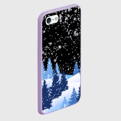 Чехол для iPhone 5/5S матовый Снежная ночь в зимнем лесу - фото 2
