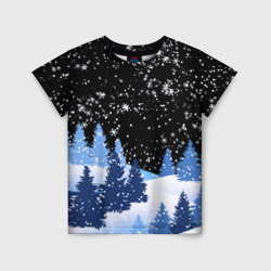 Детская футболка 3D Снежная ночь в зимнем лесу