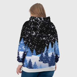 Толстовка с принтом Снежная ночь в зимнем лесу для женщины, вид на модели сзади №3. Цвет основы: белый