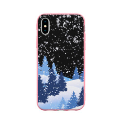 Чехол для iPhone X матовый Снежная ночь в зимнем лесу